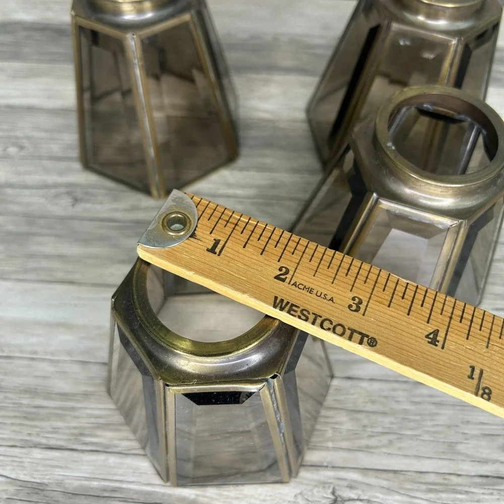Vintage Brass Beveled Six Panel Clear Glass Shade Globe Replacement READ